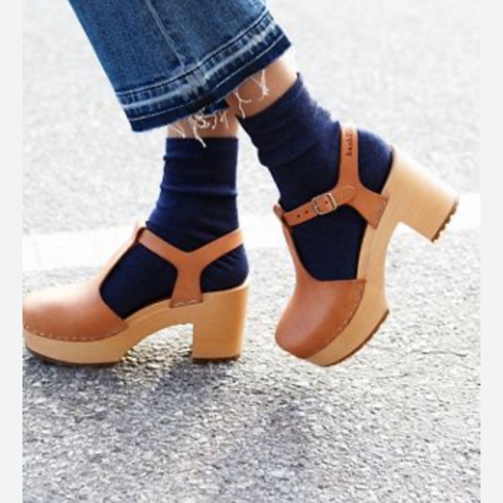 Swedish Hasbeen T-Strap Sky High Clog Sandals | Sz 38 EU, 8 US